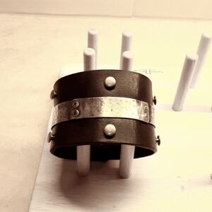 Men's Handcrafted Sterling Silver and Leather Cuff Bracelet